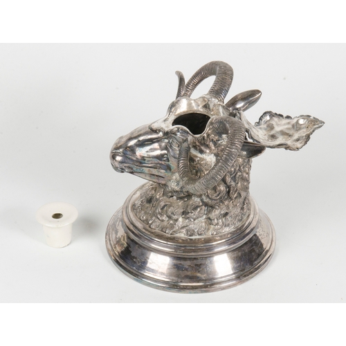 19 - A Victorian silver and plated rams head ink well, by James Dickson and sons of Sheffield. 
6.5 inch ... 