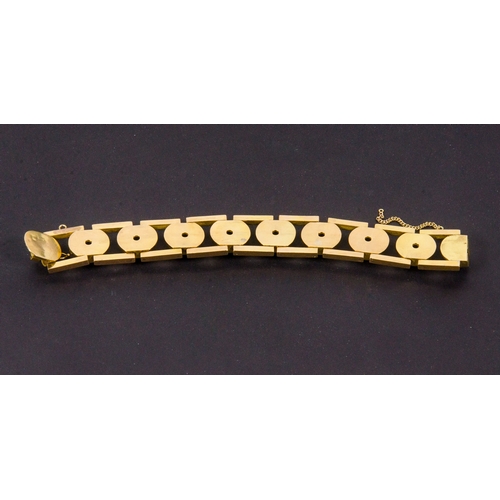 99 - An 18 Carat Gold Ball and Bar Bracelet, modernist design, marked 18K, possibly after a design to Nau... 