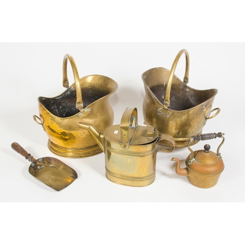 638 - Various brass items, including a brass coal  scuttle, brass watering can etc.
Revised estimate, now ... 