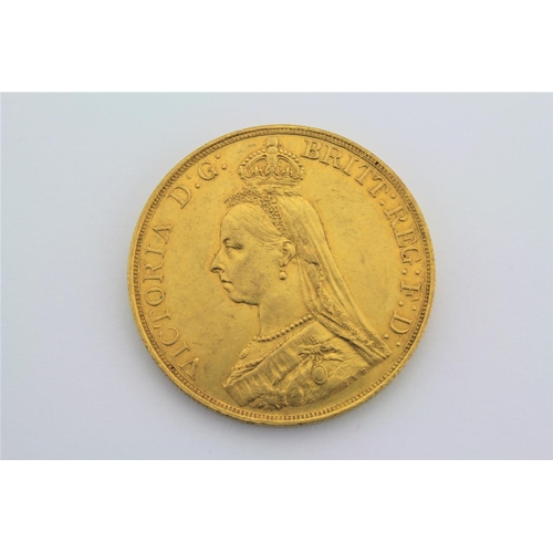 638 - A Victorian gold five pound piece, jubilee head, 1887. 40 grams.