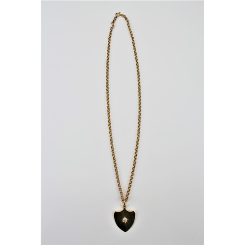 106 - A gold and diamond set locket, on a 9 carat gold chain. 13 grams.