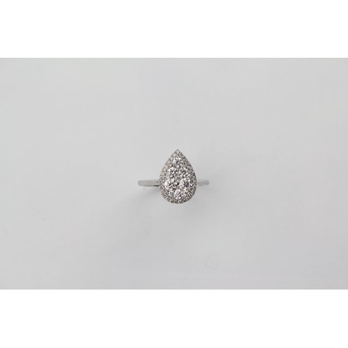 95 - 18ct White Gold Diamond Teardrop Shaped Cluster Ring mounted with multiple Diamonds. Size N.
