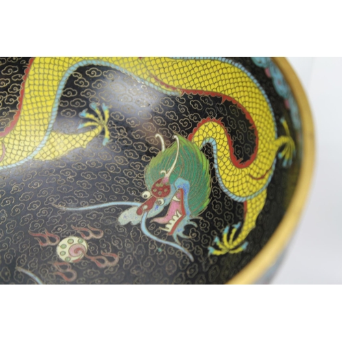397 - An unusual Set of 12 Chinese Cloisonne Enamelled Yellow Five Clawed Dragons amongst flaming pearls i... 