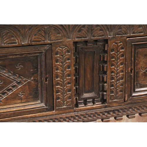 358 - A Victorian Jacobean Design Serving Side Board with Calved Decoration Resting on Squared Legs. Measu... 
