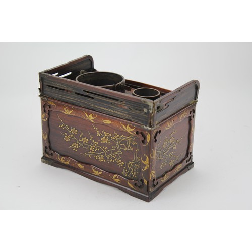 236 - A Japanese lacquered Maki and Hiramaki'e smokers box, with a fitted tray burner. Damage to top. AF