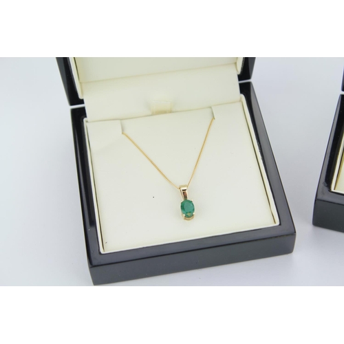 108 - A Pair of 9k Gold Mounted Emerald Earrings, 0.30 of a ct and a 9k Gold Pendant Set with an Emerald o... 