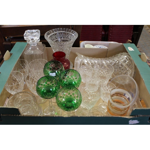 322 - A Set of 4 Green Bowled Cut Glass Stem Cut Hock Glasses, Kosta Boda Bowl, along with a collection of... 