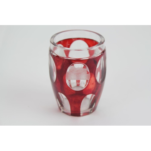 324 - A German Ruby Cased Tumbler with Cut Windows. Names to include: Konigften, Bastry, etc.
