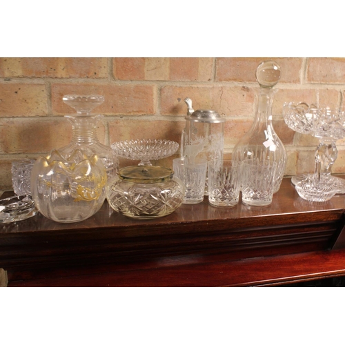 320 - A French Gilded Rose Bowl, 2 Decanters along with a quantity of Cut Glass.