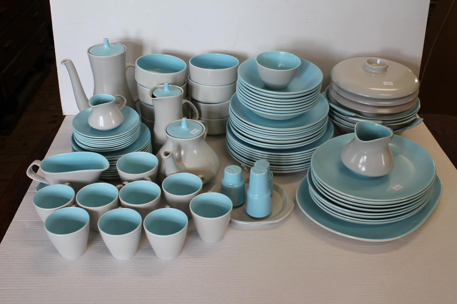 A Large Poole Pottery Dinner Service in Blue & Grey to include Dinner