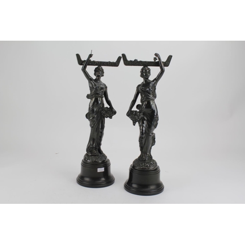 436 - A Pair of French Spelter Mirror Holders designed as Art Nouveau Young Ladies along with a Reproducti... 