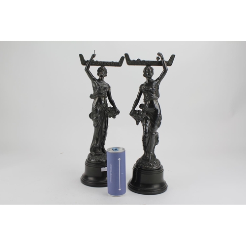 436 - A Pair of French Spelter Mirror Holders designed as Art Nouveau Young Ladies along with a Reproducti... 