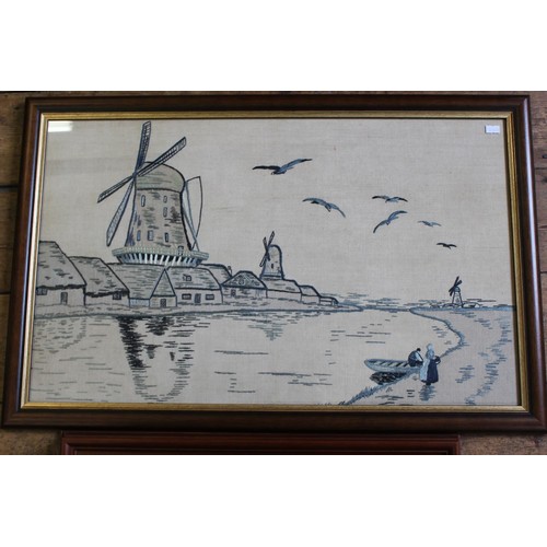 289 - A 1920s Tapestry of a Dutch Dyke scene by Miss. Agnes Mackay. The Tapestry was reframed in 1985 by M... 