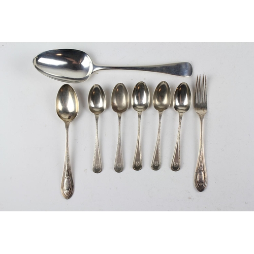 13 - A collection of Silver to include Silver bright cut spoons, christening set & a Table Spoon. Weighin... 