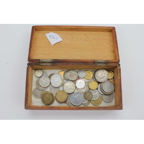 201 - A Collection of various Coins to include English, Swiss, etc contained in a wooden box.