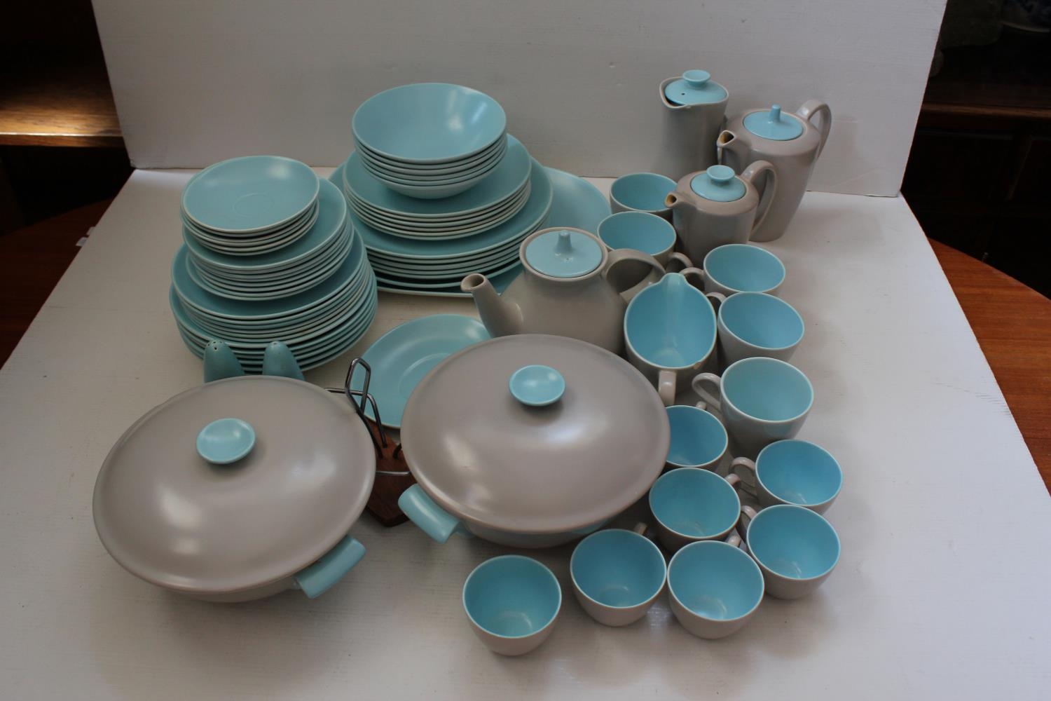 A Large Collection of Poole Pottery China in Light Blue & White to