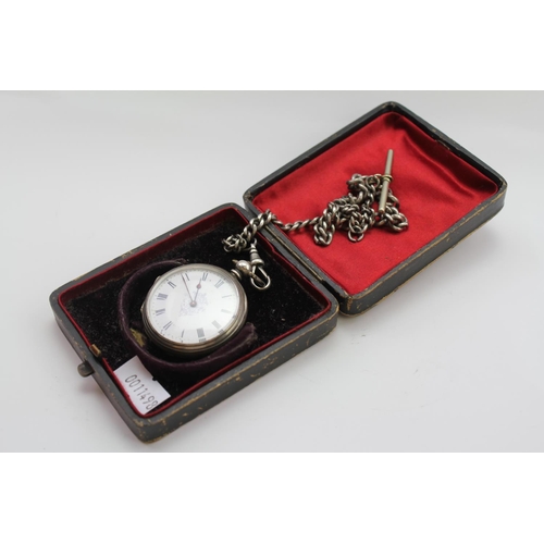 129 - A Swiss Lever Silver mounted pocket watch with enamelled dial & Case.