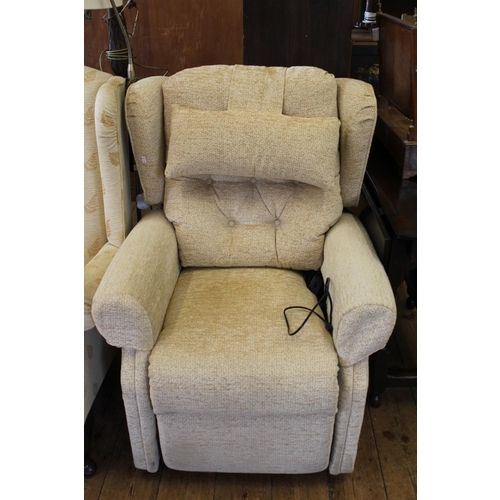 359 - A Linen Covered Easy Chair with Electric Rise Movement and Adjuster unit. Chair was purchased this y... 