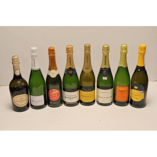 297 - 8 x Bottles of Prosecco & Champagne to include: Cyrille Diniz Champagne, Vino Spumante Prosecco, Mon... 