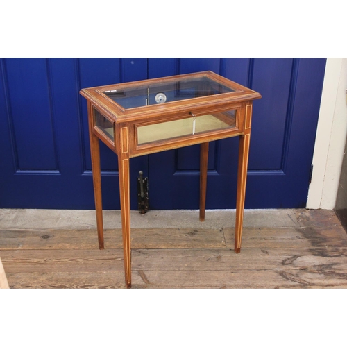 73 - A Beech Framed Bijouterie Cabinet standing on square legs with Key. Measuring: 62 cms wide x 39 cms ... 