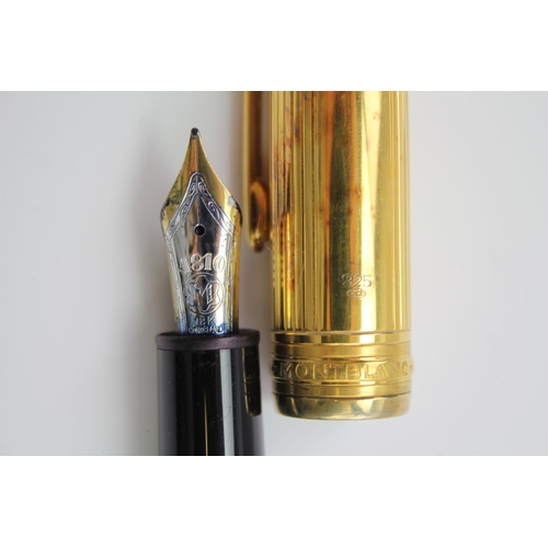 91 - A Montblanc Meisterstuck Solitaire Silver Gilt, 925 marked Fountain Pen. 18K gold two-tone fine nib.... 