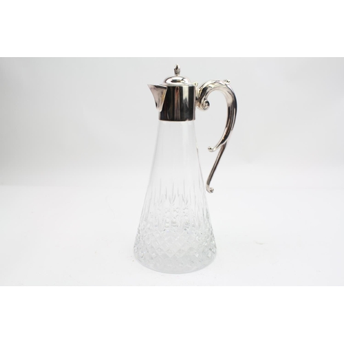 22 - A modern silver mounted cut glass claret jug by Carr’s of Sheffield with a 925 mark.