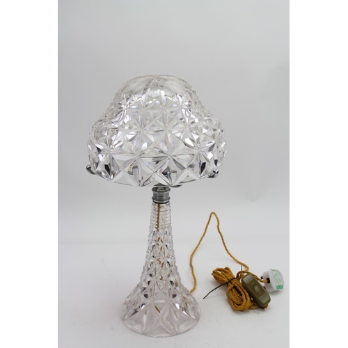93 - A 1960s Cut Glass & Chrome Mounted Mushroom Table Lamp on swept out base.