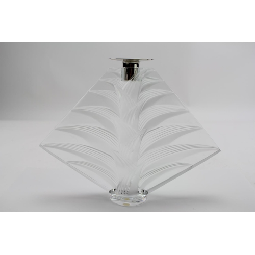 71 - A Lalique glass candlestick in the deco leaf pattern. Measuring: 21 cms high.