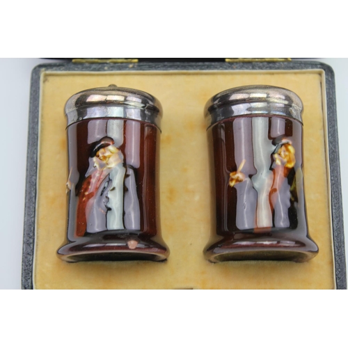 9 - A Pair of Royal Doulton Silver mounted Salt & Pepper Dickins Characters in Original Case.