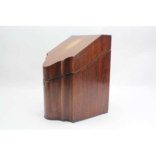 78 - A Georgian Mahogany & Cross Banded Barber's Pole inlaid Shell & Green Stained Knife Box of Serpentin... 