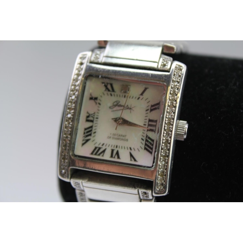 115 - A 925 Gems ladies wrist watch, mounted with 1ct of diamonds, with a mother of peal face.