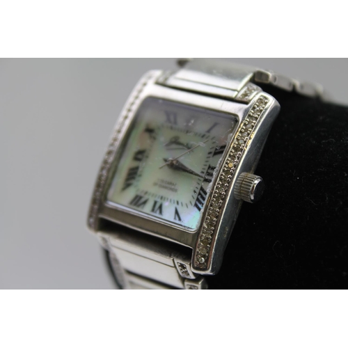115 - A 925 Gems ladies wrist watch, mounted with 1ct of diamonds, with a mother of peal face.