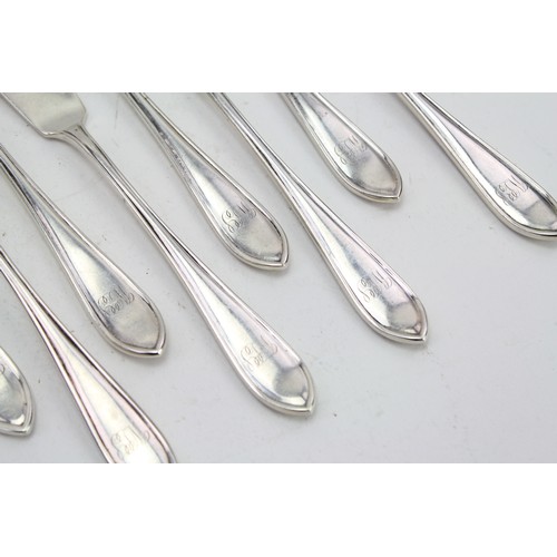 45B - Edward Viners of Sheffield Silver Fish Knives & Forks, Thread Edge, Point & Cut Shoulders. (6 of Eac... 