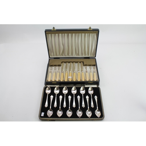 47 - A Set of 12 Silver plated Grapefruit Spoons and a set of 6 of each Silver plated cutlery, Both Boxed... 