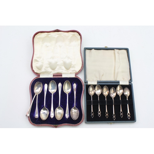 4 - A Cased Set of 6 Art Deco Silver Tea Spoons along with a Cased Set of 5 & 2.
