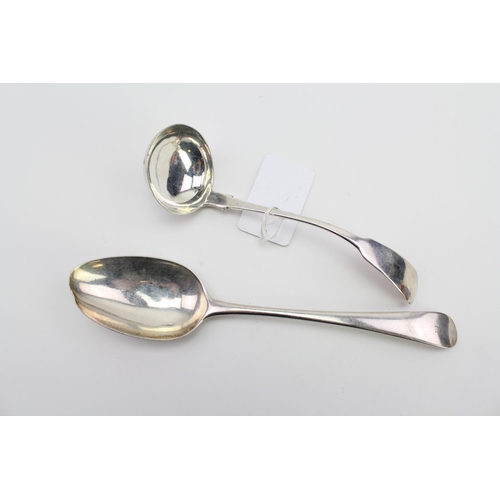 5 - A Silver Old English Table Spoon, duty mark incuse 1785 along with a Scottish Silver Fiddle Pattern ... 