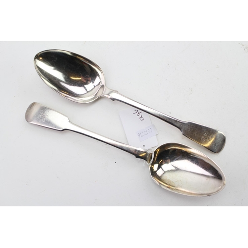 7 - A Pair of Georgian Silver Fiddle pattern Table Spoons, London p. Weighing: 124 grams.