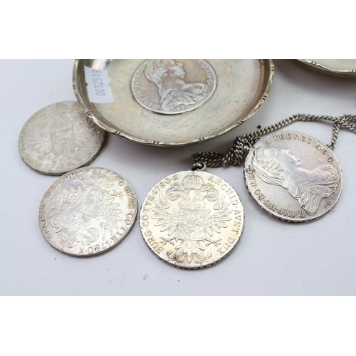 20 - Four Silver Maria Theresa Tilers along with two Silver ash trays. Weight approx 266 grams.