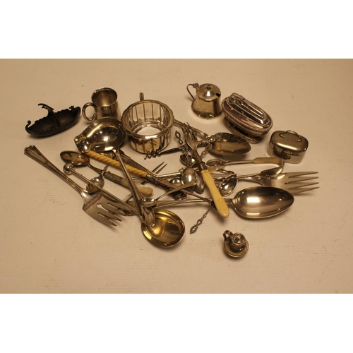 24 - A Silver Mustard Pot, Agate Handled Cutlery, Pickle Forks, etc.