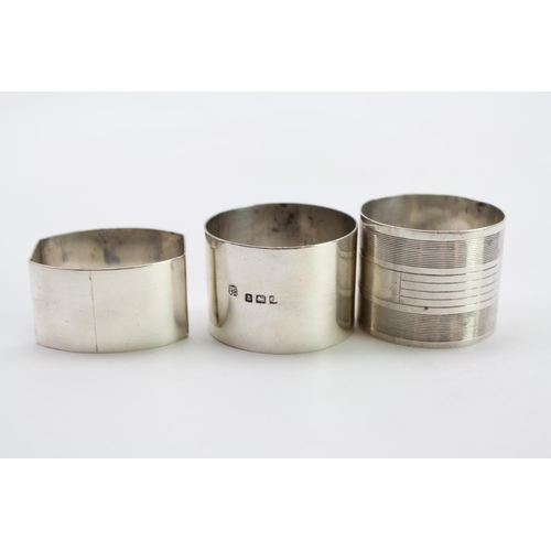 28 - 3 x Silver Napkin Rings, different makers & dates.