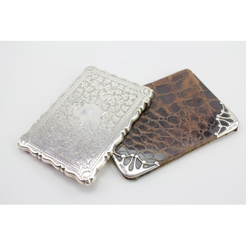 34 - A Victorian Silver and engraved leaf pattern card case, maker George Unite, Birmingham E, along with... 