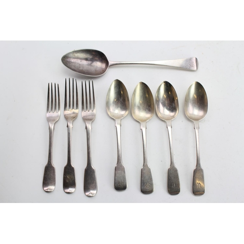 39 - A Georgian Old English Pattern Table Spoon (AHC), 2 x Desert Spoons (b), 3 x Desert Forks (b), etc. ... 