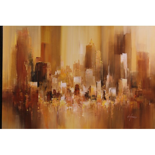 618 - Willfred, Born 1954, Oil on canvas in Pastel Shades depicting a Skyline, ex Whitewall Galleries. Mea... 