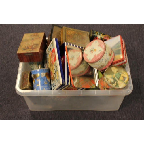 434 - A Large Collection of Tins to include Jacobs slipper box, Arabian nights, Rupert Bear, Coronation, T... 