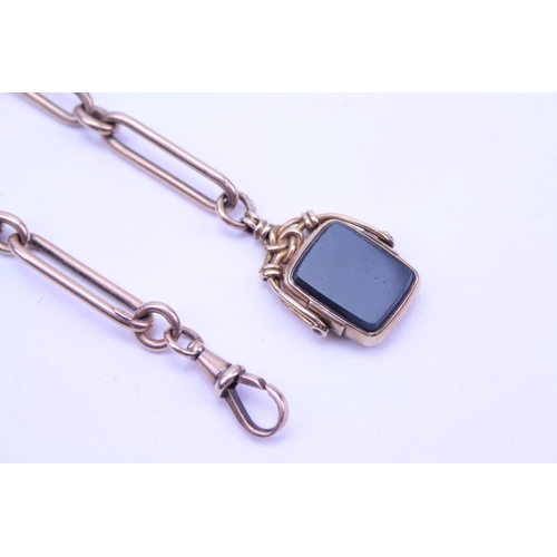 187 - A Victorian 9ct Rose Gold Oval & Fetter Linked Albert with a Blood Stone Seal. Weighing: 47.6 grams.... 