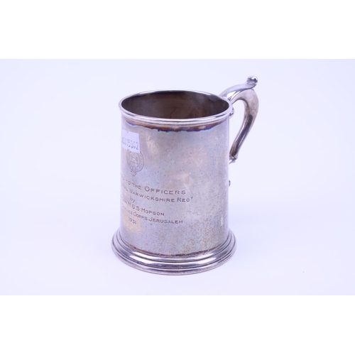 17 - A Silver Can with Glass inset, London g. Weighing: 264 grams. (Gross). Inscription: Royal Warwickshi... 