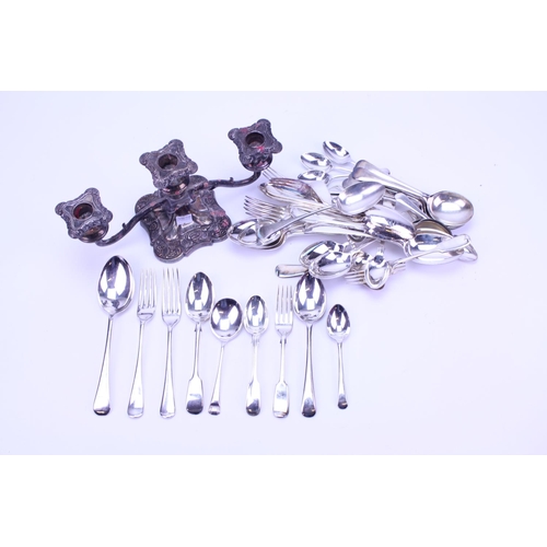48 - A Bag of Silver Plated Cutlery, Candelabra, Knives, etc.