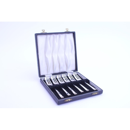 6 - A Set of Six Silver Desert Forks in Original Case. 
