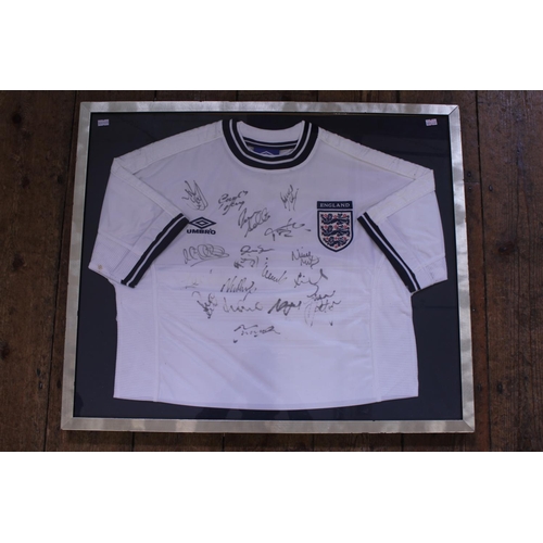493 - A Signed & Framed England Shirt from the late 1999s/Early 2000s, Framed & Glazed.