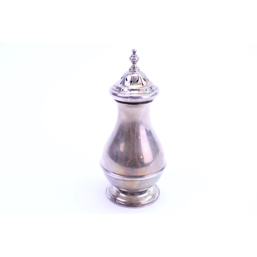 18 - A Silver bulbous shaped sugar castor on pedestal base. Weight approximately 134 grams.